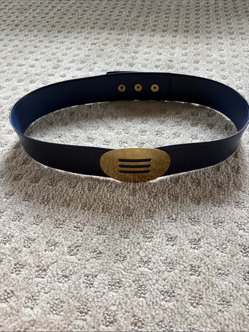 Navy Adjustable Women’s Belt with Gold Oval Buckle- Small